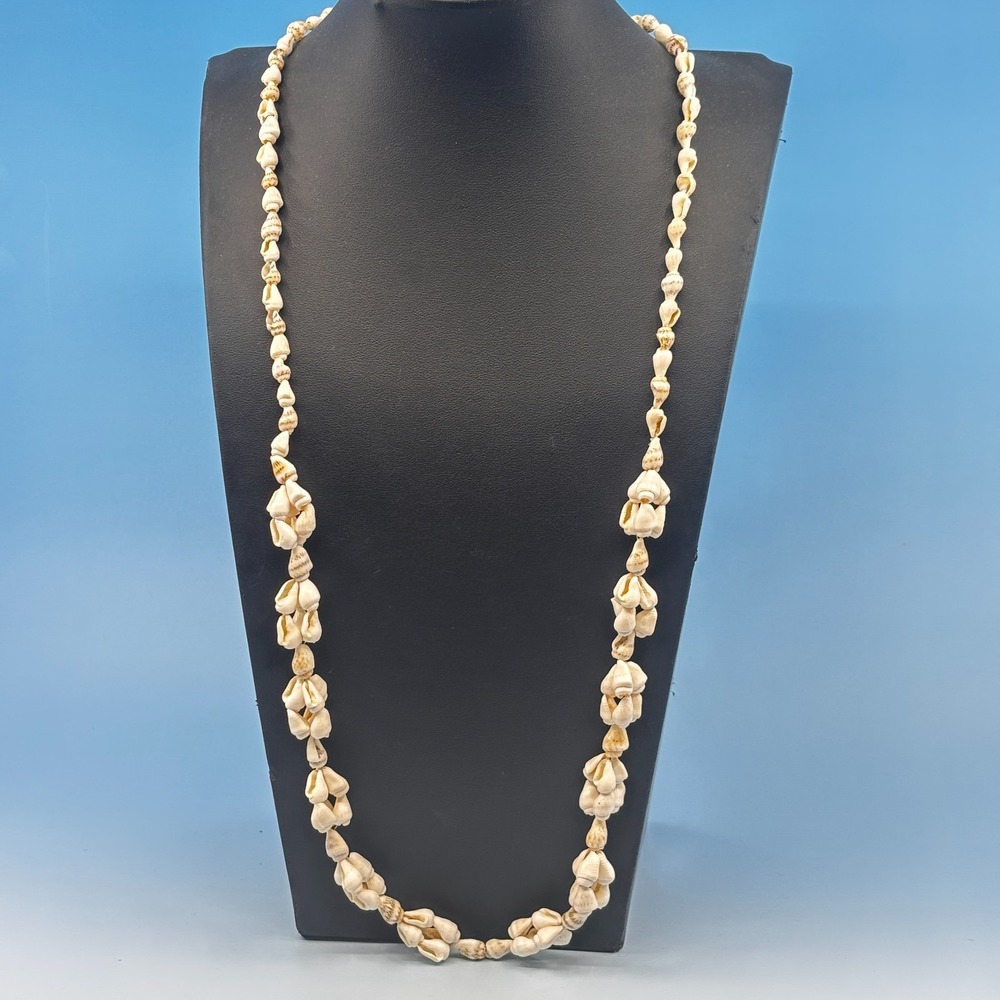 Natural Seashell Cluster Necklace Long Strand Coastal Boho Beach Vintage Jewelry